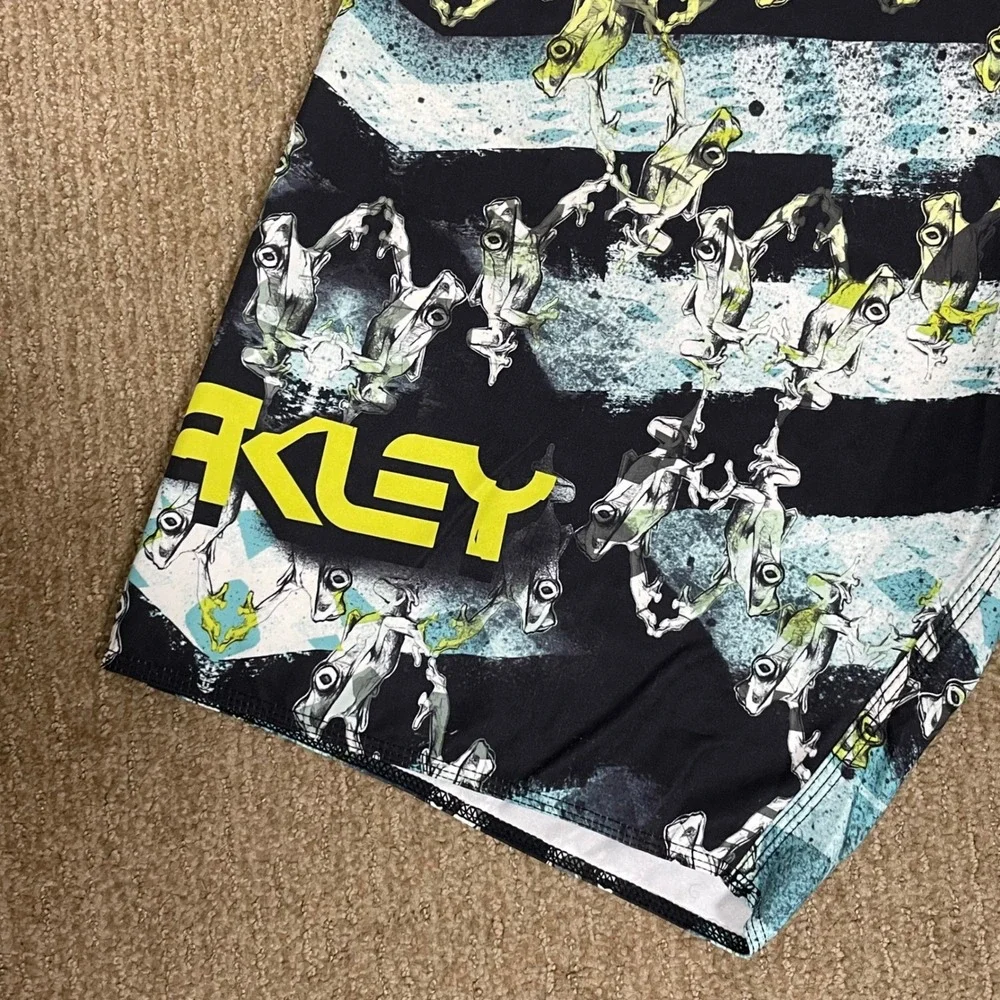 Oakley Frogskin Technology Board Shorts Mens 36 Black Yellow Graphic Surf Y2K‎